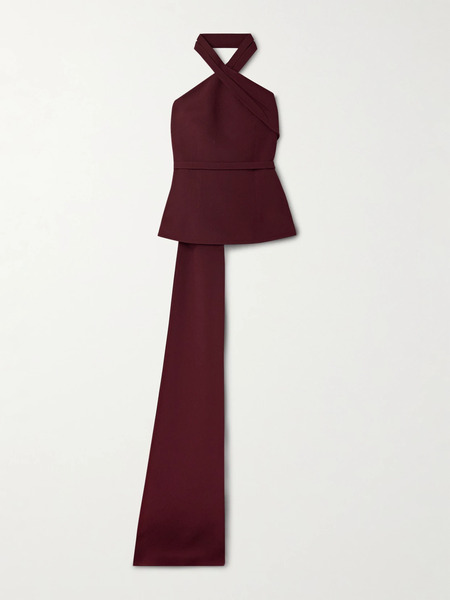  Safiyaa Safiyaa - Odele Asymmetric Draped Crepe Halterneck Top - Burgundy 