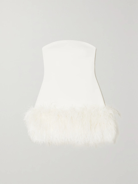  Safiyaa Safiyaa - Rowan Strapless Feather-trimmed Stretch-crepe Mini Dress - White 