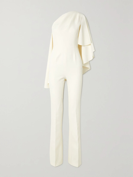  Safiyaa Safiyaa - Zephyra One-shoulder Cape-effect Crepe Jumpsuit - Ivory 
