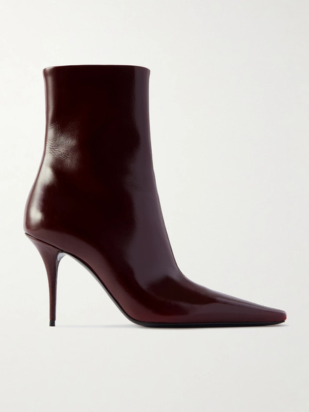  Saint Laurent Saint Laurent - Ashley Polished-leather Ankle Boots - Burgundy 