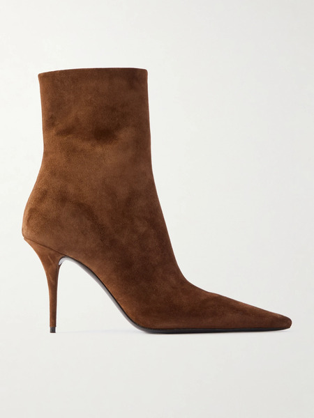  Saint Laurent Saint Laurent - Ashley Suede Ankle Boots - Dark Brown 