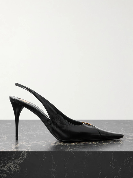  Saint Laurent Saint Laurent - Babylone Cutout Leather Slingback Pumps - Black 