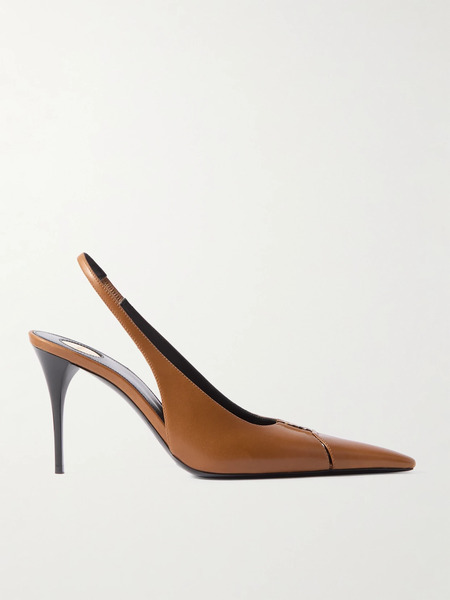  Saint Laurent Saint Laurent - Babylone Cutout Patent-leather Slingback Pumps - Brown 