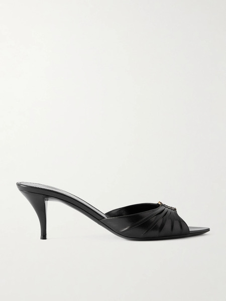  Saint Laurent Saint Laurent - Babylone Embellished Gathered Glossed-leather Mules - Black 