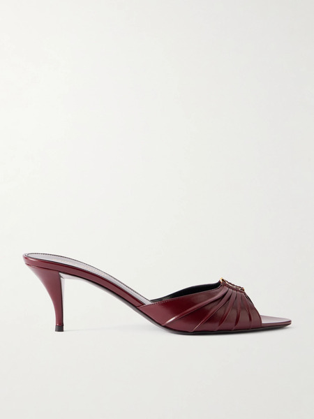  Saint Laurent Saint Laurent - Babylone Embellished Gathered Glossed-leather Mules - Burgundy 