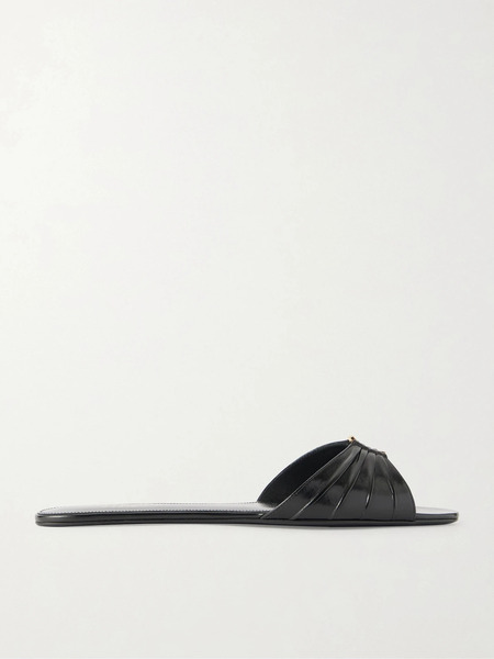  Saint Laurent Saint Laurent - Babylone Embellished Gathered Glossed-leather Slides - Black 