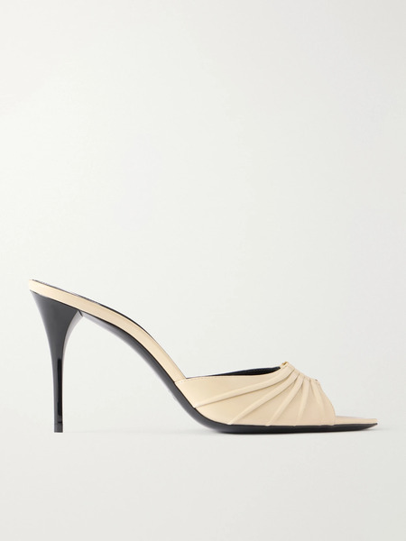  Saint Laurent Saint Laurent - Babylone Embellished Gathered Patent-leather Mules - White 