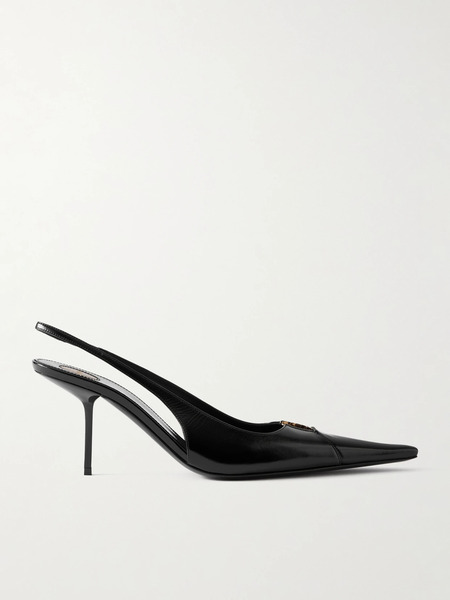  Saint Laurent Saint Laurent - Babylone Embellished Glossed-leather Slingback Pumps - Black 