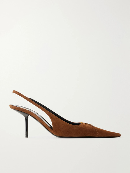  Saint Laurent Saint Laurent - Babylone Suede Slingback Pumps - Brown 