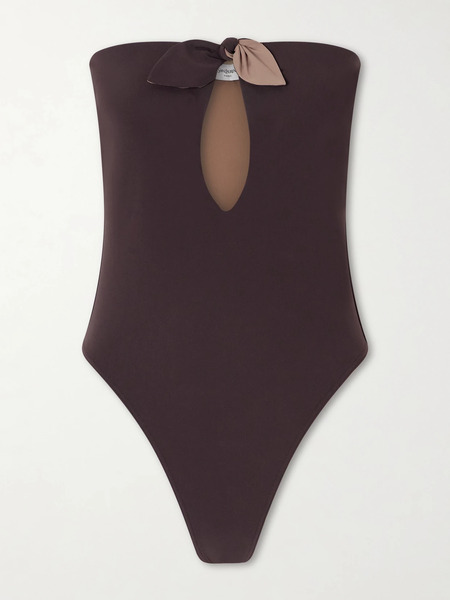  Saint Laurent Saint Laurent - Bow-detailed Strapless Swimsuit - Brown 