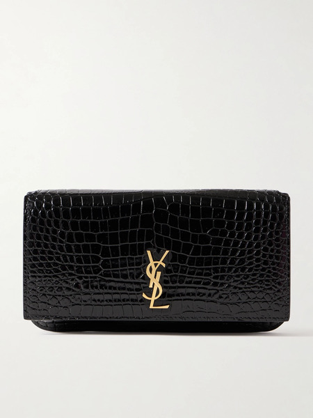  Saint Laurent Saint Laurent - Cassandre Croc-effect Leather Phone Case - Black 