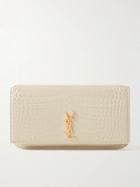  Saint Laurent Saint Laurent - Cassandre Croc-effect Leather Phone Case - Cream 