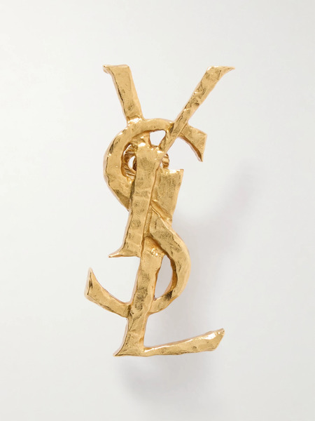  Saint Laurent Saint Laurent - Cassandre Hammered Gold-tone Single Clip Earring - One Size 