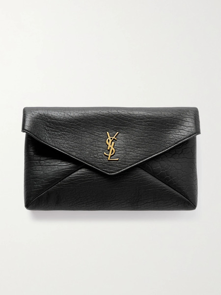  Saint Laurent Saint Laurent - Cassandre Large Textured-leather Clutch - Black 