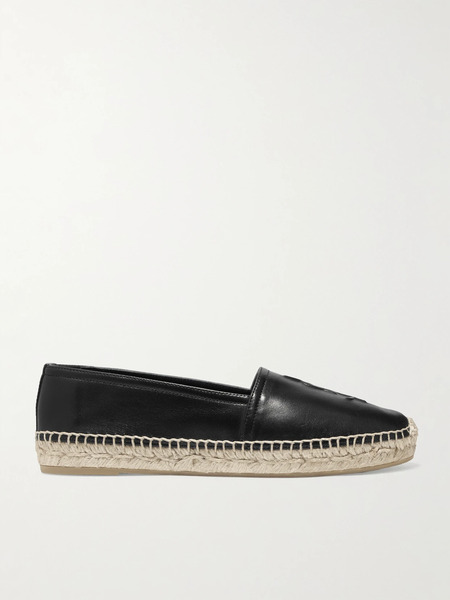  Saint Laurent Saint Laurent - Cassandre Logo-embossed Leather Espadrilles - Black 