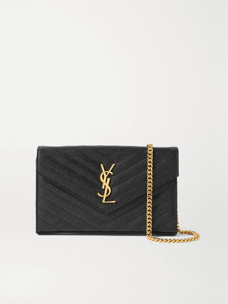  Saint Laurent Saint Laurent - Cassandre Matelassé Textured-leather Chain Wallet - Black 