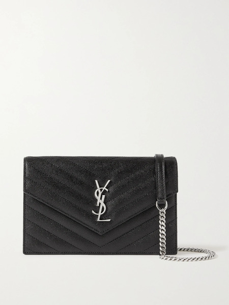  Saint Laurent Saint Laurent - Cassandre Matelassé Textured-leather Chain Wallet - Black 