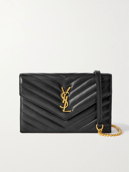  Saint Laurent Saint Laurent - Cassandre Mini Matelassé Leather Chain Wallet - Black 