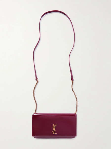  Saint Laurent Saint Laurent - Cassandre Strap Patent-leather Phone Case - Burgundy 