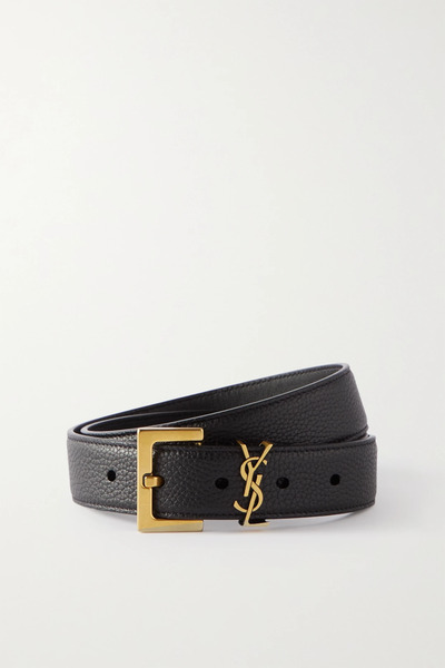 Saint Laurent Saint Laurent - Cassandre Textured-leather Belt - Black 