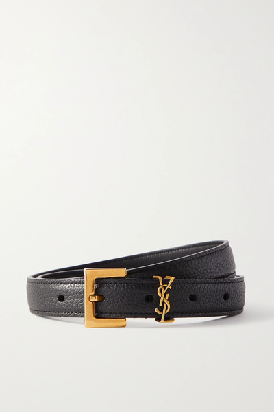  Saint Laurent Saint Laurent - Cassandre Textured-leather Belt - Black 