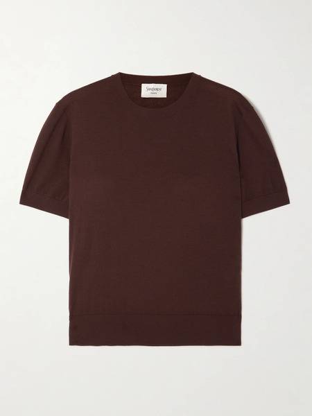  Saint Laurent Saint Laurent - Cropped Wool T-shirt - Brown 