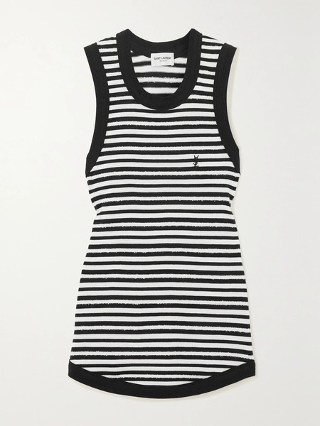  Saint Laurent Saint Laurent - Distressed Striped Cotton Tank - Black 