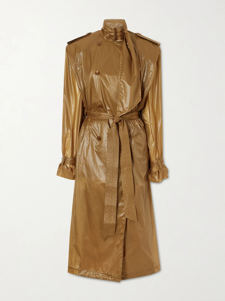  Saint Laurent Saint Laurent - Double-breasted Belted Shell Trench Coat - Mushroom 