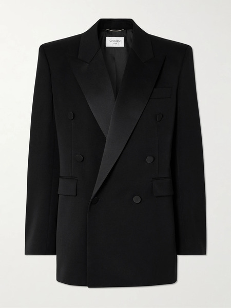  Saint Laurent Saint Laurent - Double-breasted Satin-trimmed Wool Blazer - Black 