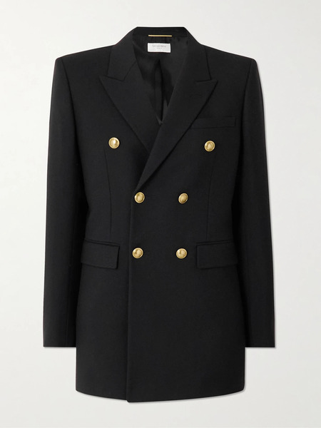  Saint Laurent Saint Laurent - Double-breasted Wool-gabardine Blazer - Black 