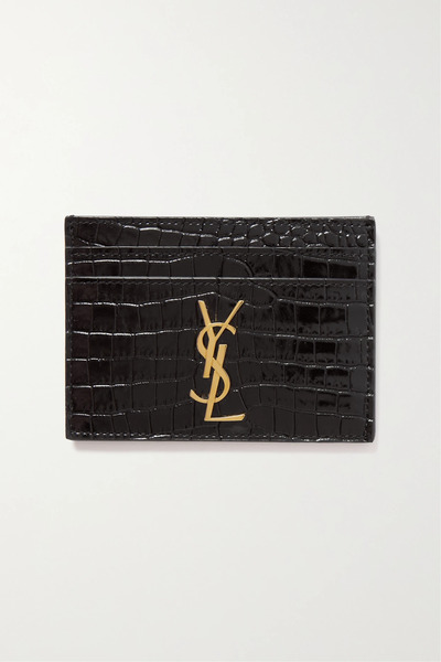  Saint Laurent Saint Laurent - Embellished Croc-effect Leather Cardholder - Black 