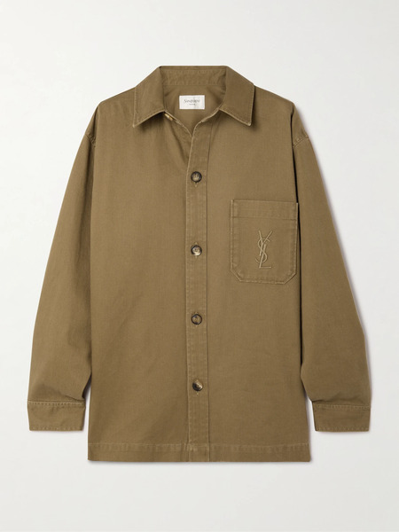 Saint Laurent Saint Laurent - Embroidered Cotton And Linen-blend Gabardine Shirt - Army Green 