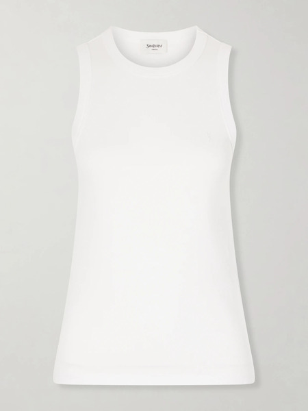  Saint Laurent Saint Laurent - Embroidered Ribbed Cotton-jersey Tank - White 