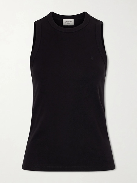  Saint Laurent Saint Laurent - Embroidered Ribbed Cotton Tank - Black 