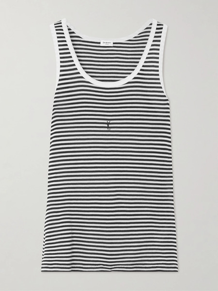  Saint Laurent Saint Laurent - Embroidered Striped Cotton Tank - Black 