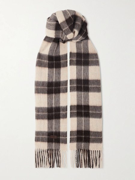  Saint Laurent Saint Laurent - Fringed Checked Llama And Wool-blend Scarf - Dark Brown 