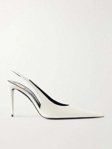  Saint Laurent Saint Laurent - Guermantes Leather Slingback Pumps - White 