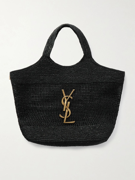  Saint Laurent Saint Laurent - Icare Maxi Leather-trimmed Raffia Tote - Black 