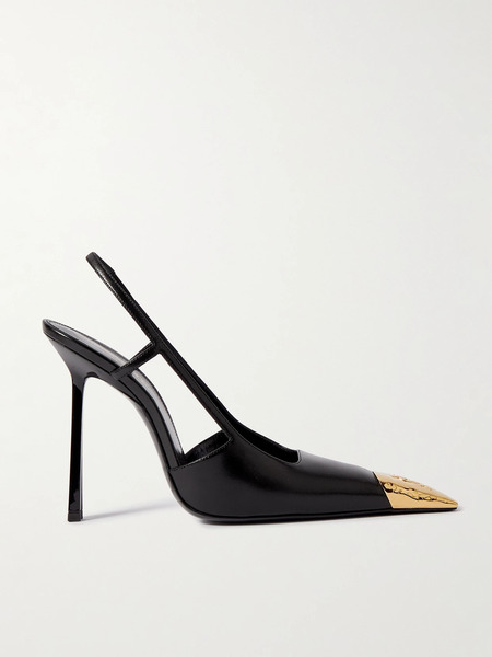  Saint Laurent Saint Laurent - Jeanne Embellished Glossed-leather Slingback Pumps - Black 