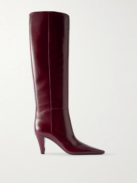  Saint Laurent Saint Laurent - Jill Glossed-leather Knee Boots - Burgundy 