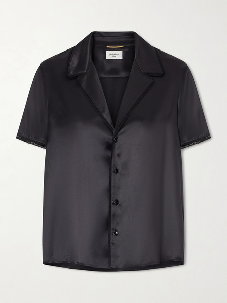 Saint Laurent Saint Laurent - Lace-trimmed Silk-satin Shirt - Black 
