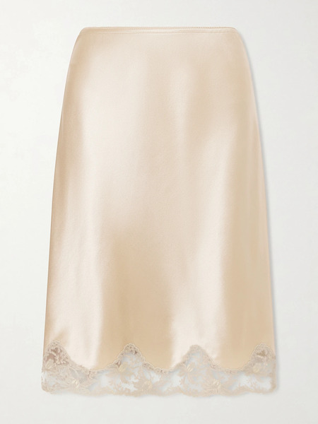  Saint Laurent Saint Laurent - Lace-trimmed Silk-satin Skirt - Beige 