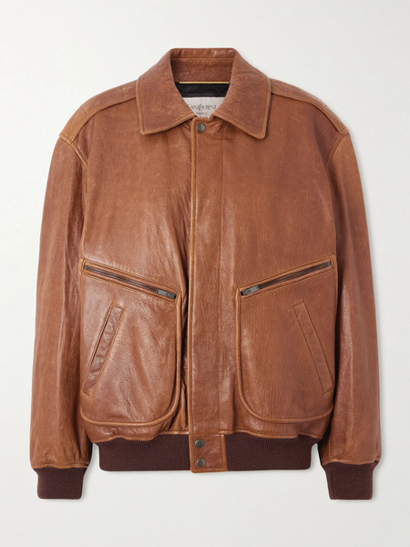  Saint Laurent Saint Laurent - Leather Bomber Jacket - Brown 