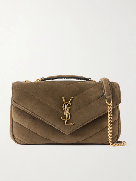  Saint Laurent Saint Laurent - Loulou Small Matelassé Suede Shoulder Bag - Sage Green 