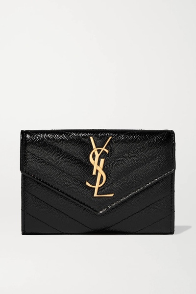  Saint Laurent Saint Laurent - Monogramme Envelope Quilted Textured-leather Wallet - Black 