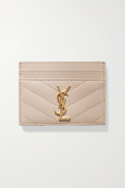  Saint Laurent Saint Laurent - Monogramme Quilted Textured-leather Cardholder - Beige 
