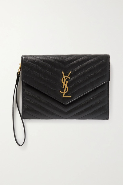 Saint Laurent Saint Laurent - Monogramme Quilted Textured-leather Pouch - Black 