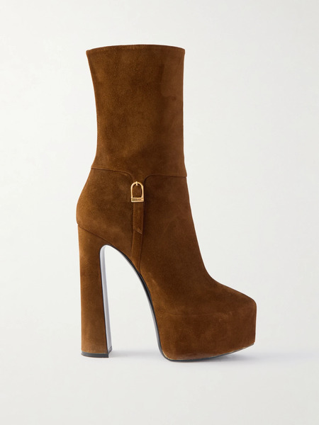  Saint Laurent Saint Laurent - Nico Buckled Suede Platform Boots - Brown 