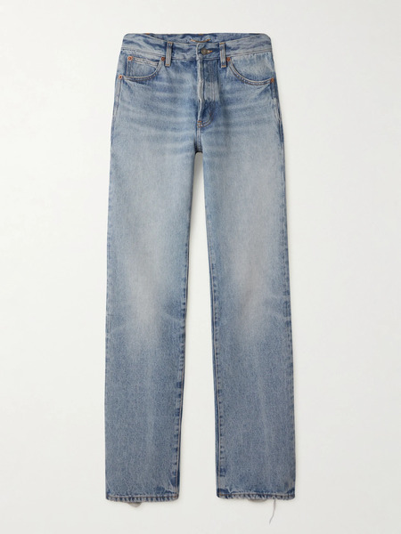  Saint Laurent Saint Laurent - Nico Distressed Mid-rise Straight-leg Jeans - Light Blue 