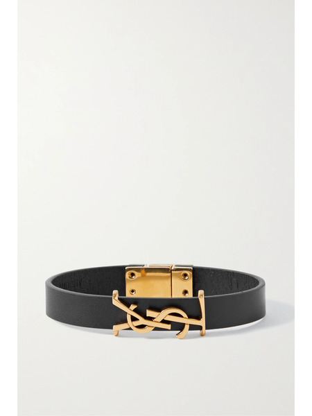  Saint Laurent Saint Laurent - Opyum Leather And Gold-tone Bracelet - Black 